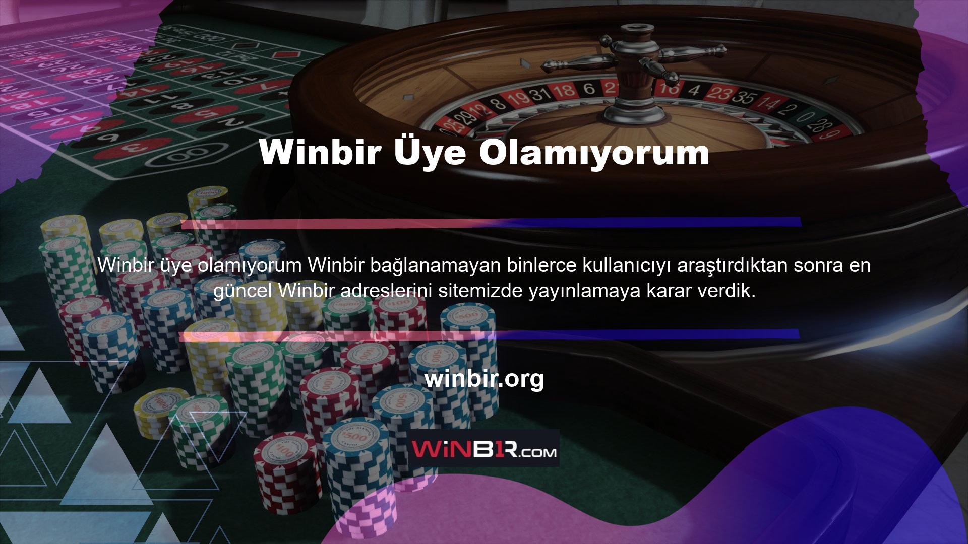 Genel olarak Türkiye'de yasa dışı hizmetler sunan lisanslı ve güvenilir bir oyun platformu olarak tanımlanan Winbir üye olun, ücretsiz hesap açın ve yüzlerce Winbir alternatifine ve seçeneğine erişin